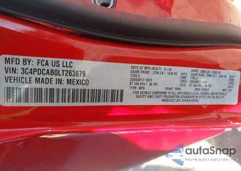 2020 Dodge Journey Se Value из США, поврежденный, VIN 3C4PDCAB0LT263679